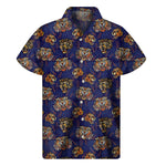 Blue Tiger Tattoo Pattern Print Men's Short Sleeve Shirt