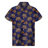 Blue Tiger Tattoo Pattern Print Men's Short Sleeve Shirt