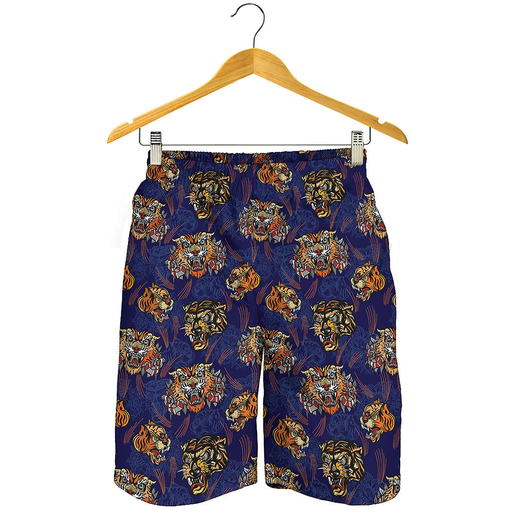 Blue Tiger Tattoo Pattern Print Men's Shorts