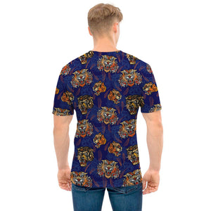 Blue Tiger Tattoo Pattern Print Men's T-Shirt