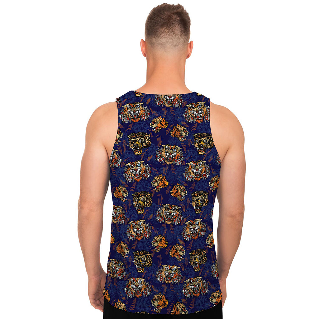 Blue Tiger Tattoo Pattern Print Men's Tank Top