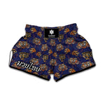 Blue Tiger Tattoo Pattern Print Muay Thai Boxing Shorts