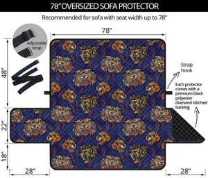 Blue Tiger Tattoo Pattern Print Oversized Sofa Protector