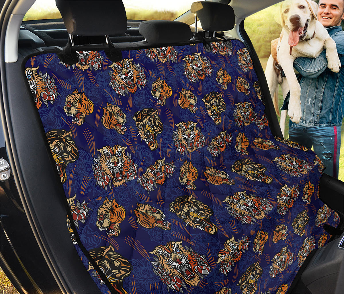 Blue Tiger Tattoo Pattern Print Pet Car Back Seat Cover