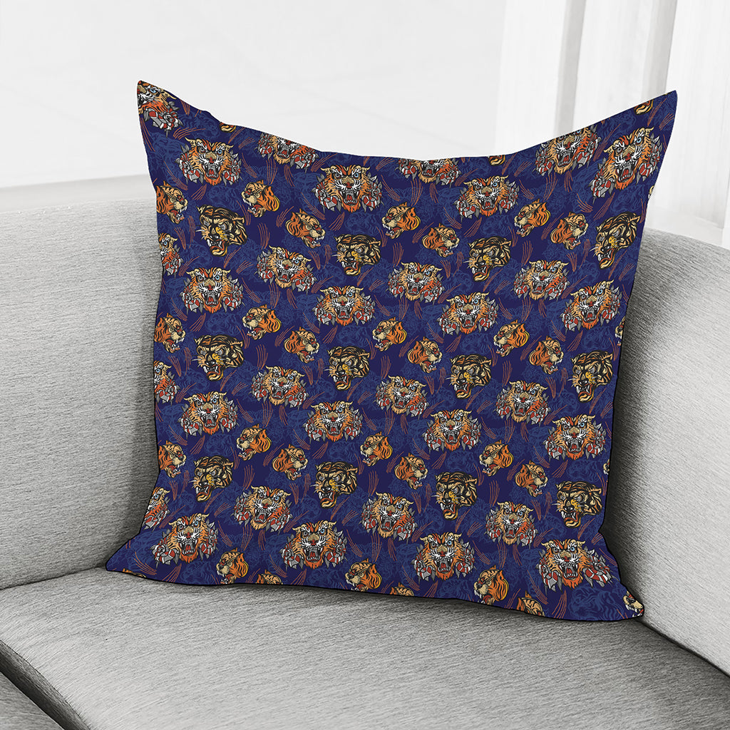 Blue Tiger Tattoo Pattern Print Pillow Cover