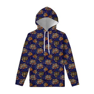 Blue Tiger Tattoo Pattern Print Pullover Hoodie