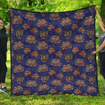 Blue Tiger Tattoo Pattern Print Quilt