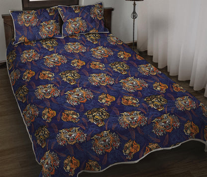 Blue Tiger Tattoo Pattern Print Quilt Bed Set