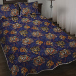 Blue Tiger Tattoo Pattern Print Quilt Bed Set