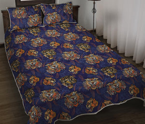 Blue Tiger Tattoo Pattern Print Quilt Bed Set