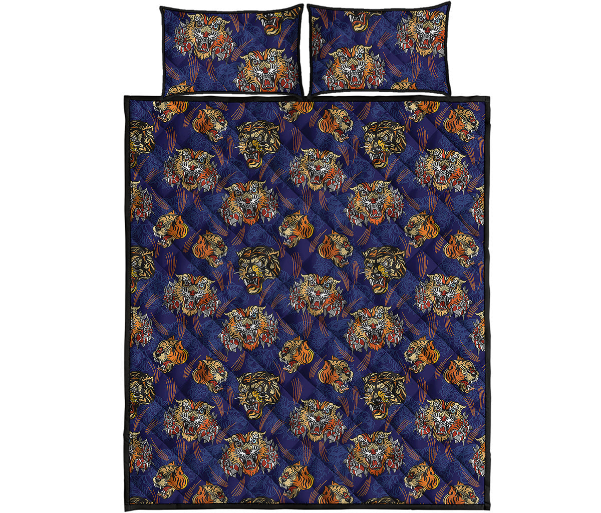 Blue Tiger Tattoo Pattern Print Quilt Bed Set