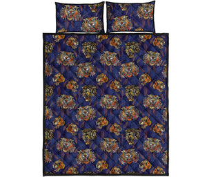 Blue Tiger Tattoo Pattern Print Quilt Bed Set