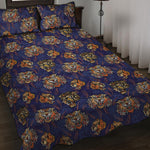 Blue Tiger Tattoo Pattern Print Quilt Bed Set