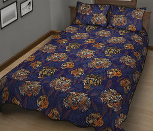 Blue Tiger Tattoo Pattern Print Quilt Bed Set