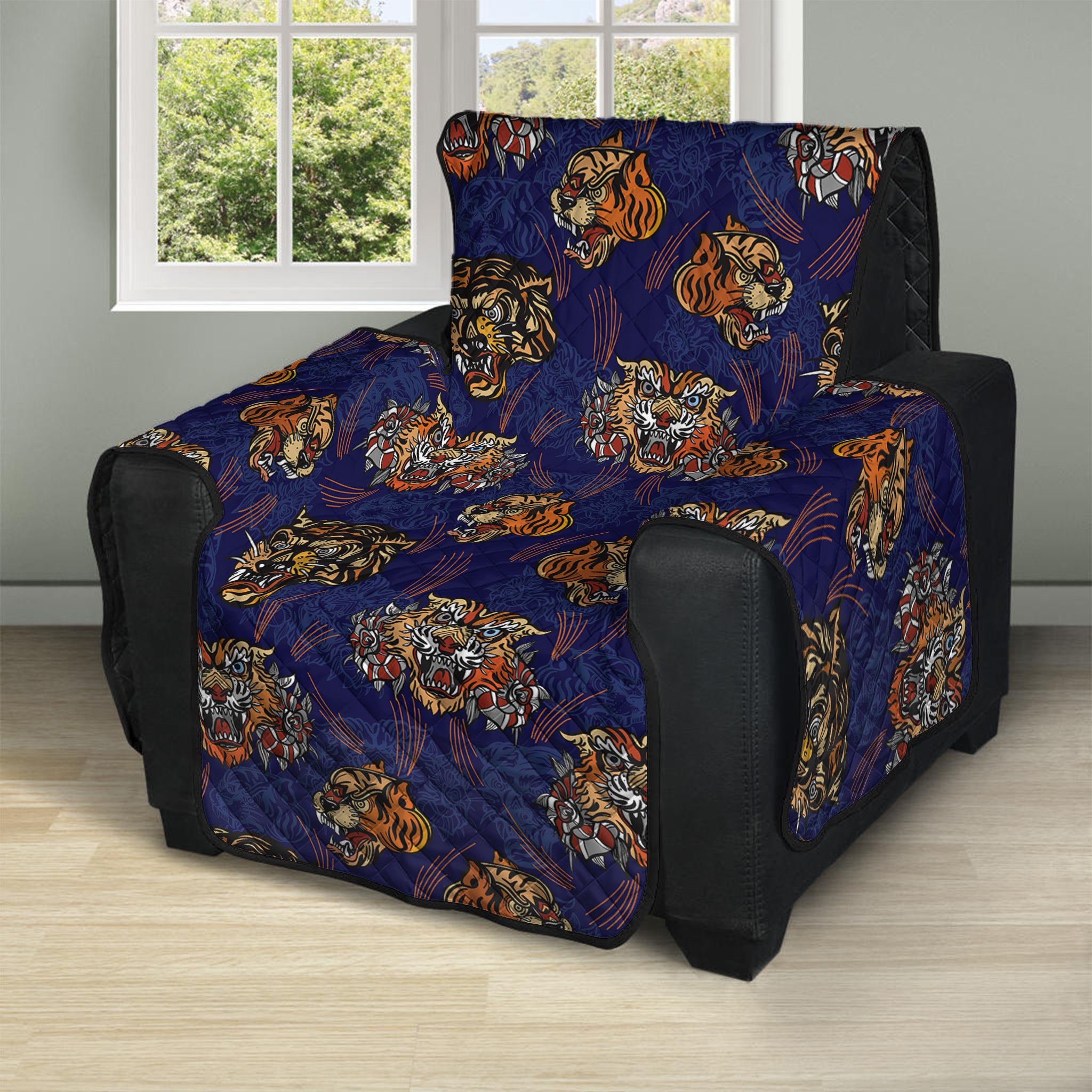 Blue Tiger Tattoo Pattern Print Recliner Protector