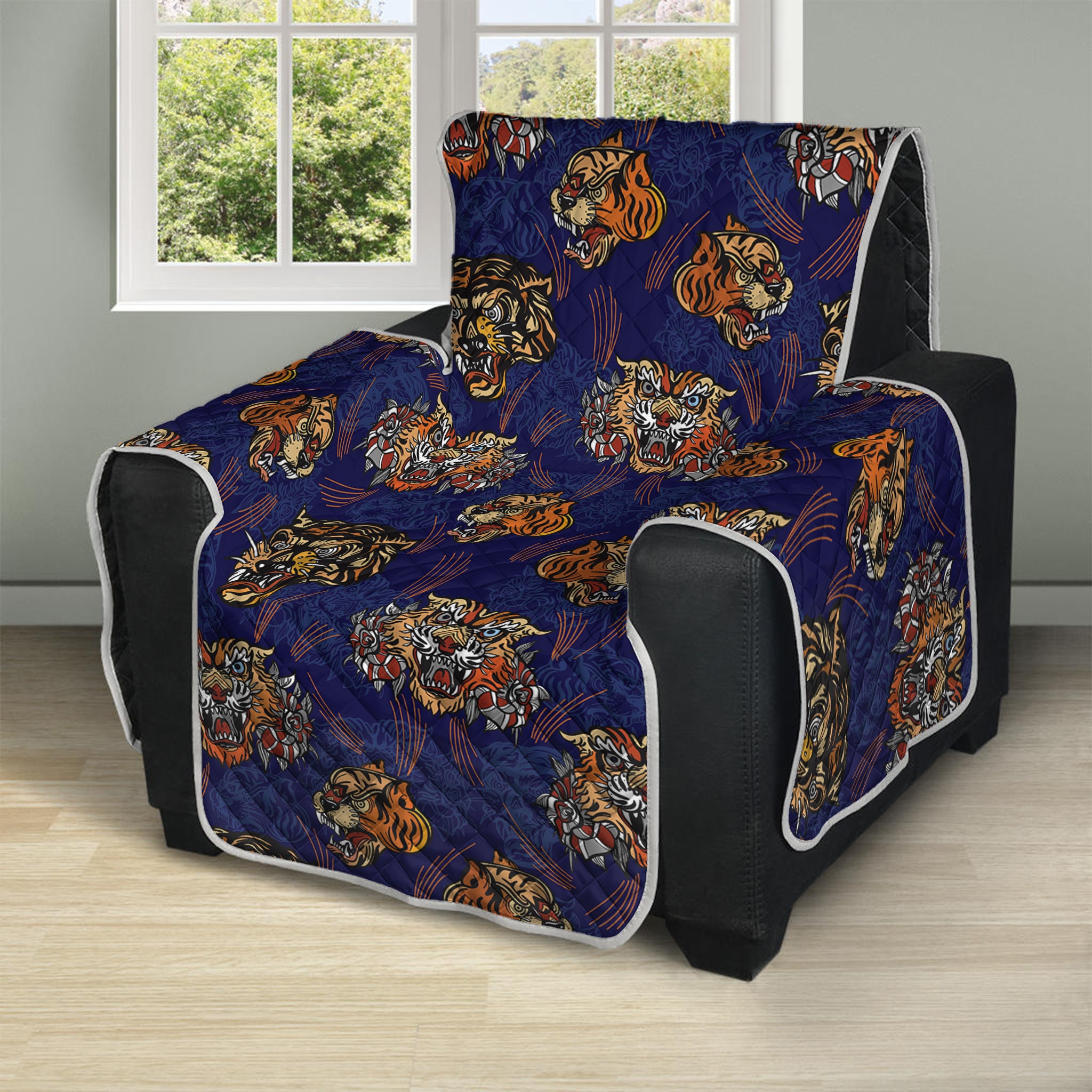 Blue Tiger Tattoo Pattern Print Recliner Protector