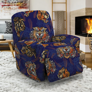 Blue Tiger Tattoo Pattern Print Recliner Slipcover