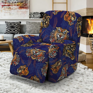 Blue Tiger Tattoo Pattern Print Recliner Slipcover