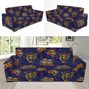 Blue Tiger Tattoo Pattern Print Sofa Slipcover