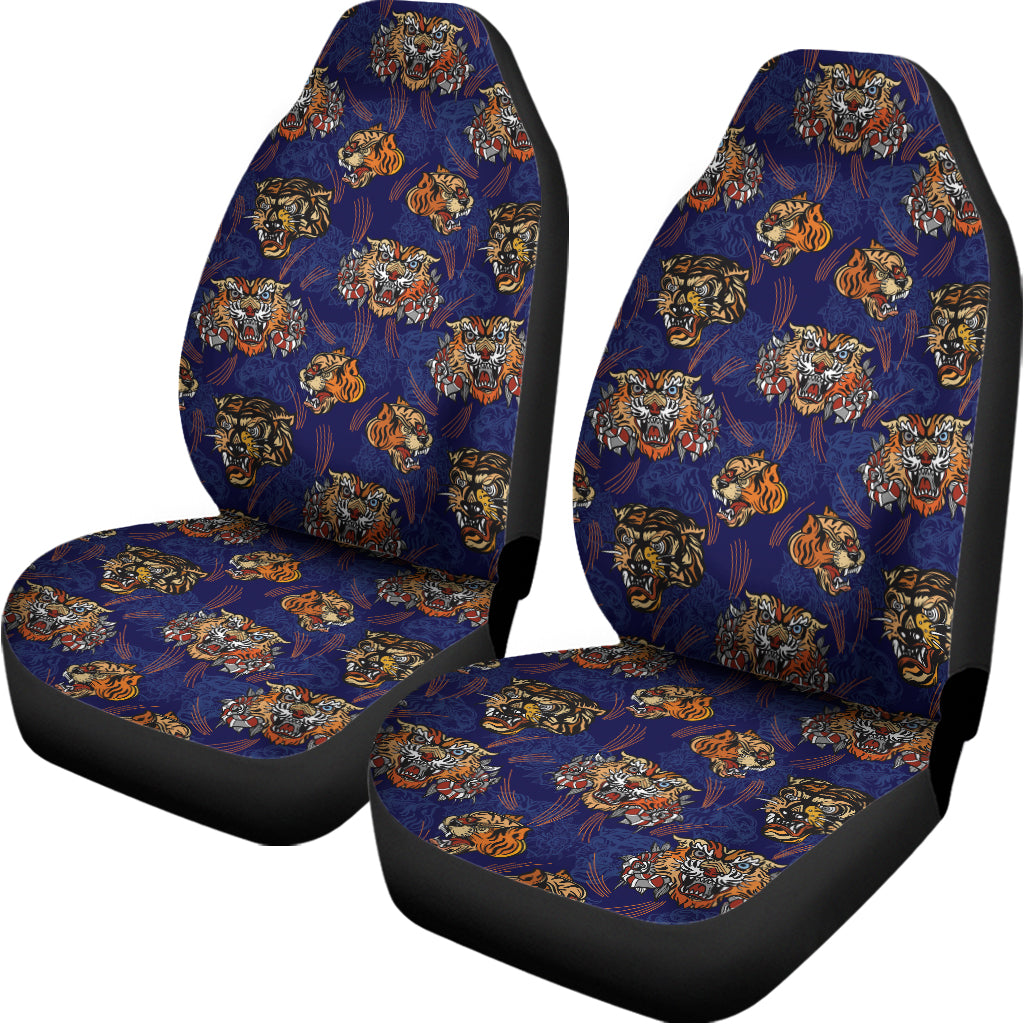 Blue Tiger Tattoo Pattern Print Universal Fit Car Seat Covers