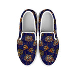 Blue Tiger Tattoo Pattern Print White Slip On Shoes