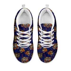 Blue Tiger Tattoo Pattern Print White Sneakers