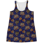 Blue Tiger Tattoo Pattern Print Women's Racerback Tank Top