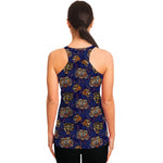 Blue Tiger Tattoo Pattern Print Women's Racerback Tank Top