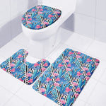 Blue Tropical And Pink Flamingo Print 3 Piece Bath Mat Set