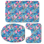 Blue Tropical And Pink Flamingo Print 3 Piece Bath Mat Set