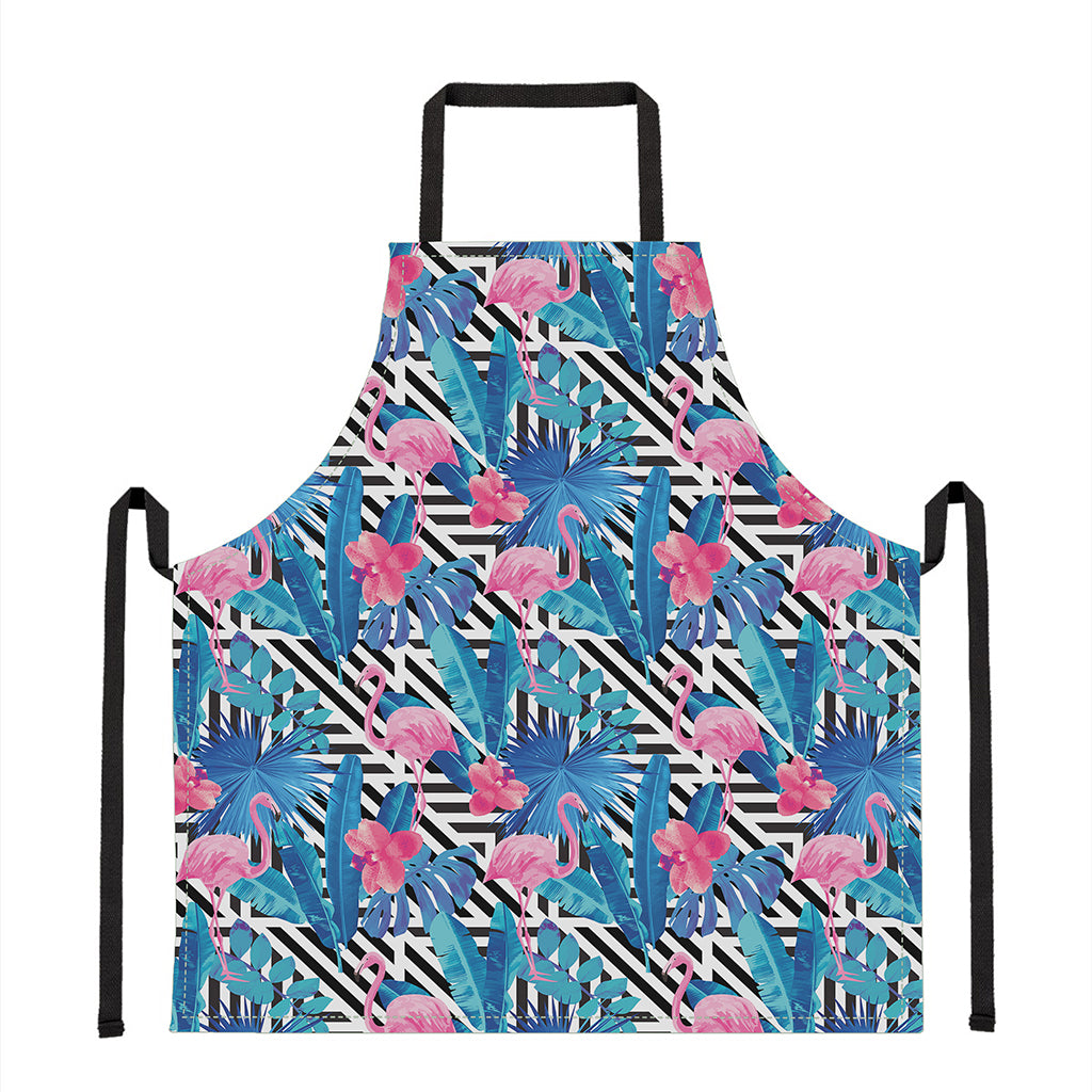 Blue Tropical And Pink Flamingo Print Apron