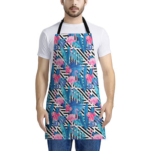 Blue Tropical And Pink Flamingo Print Apron