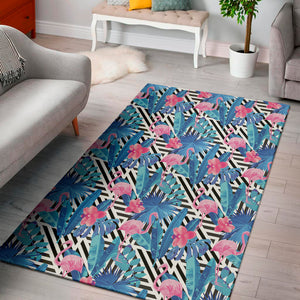 Blue Tropical And Pink Flamingo Print Area Rug