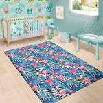 Blue Tropical And Pink Flamingo Print Area Rug