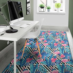 Blue Tropical And Pink Flamingo Print Area Rug