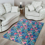 Blue Tropical And Pink Flamingo Print Area Rug