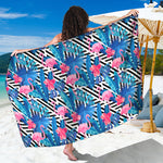 Blue Tropical And Pink Flamingo Print Beach Sarong Wrap