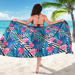 Blue Tropical And Pink Flamingo Print Beach Sarong Wrap