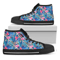 Blue Tropical And Pink Flamingo Print Black High Top Sneakers