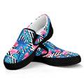 Blue Tropical And Pink Flamingo Print Black Slip On Sneakers