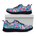 Blue Tropical And Pink Flamingo Print Black Running Shoes