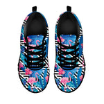 Blue Tropical And Pink Flamingo Print Black Sneakers