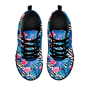 Blue Tropical And Pink Flamingo Print Black Sneakers