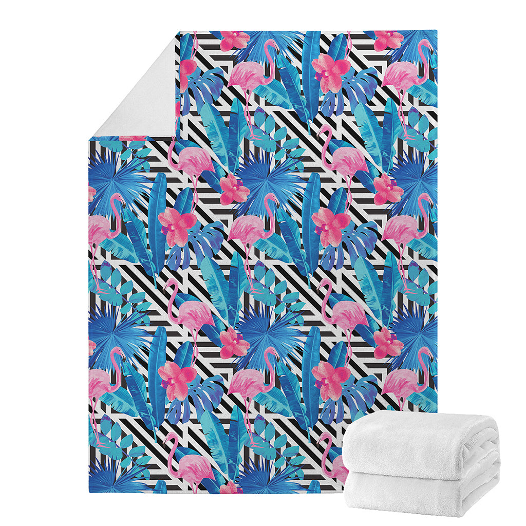 Blue Tropical And Pink Flamingo Print Blanket