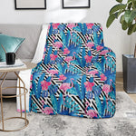 Blue Tropical And Pink Flamingo Print Blanket