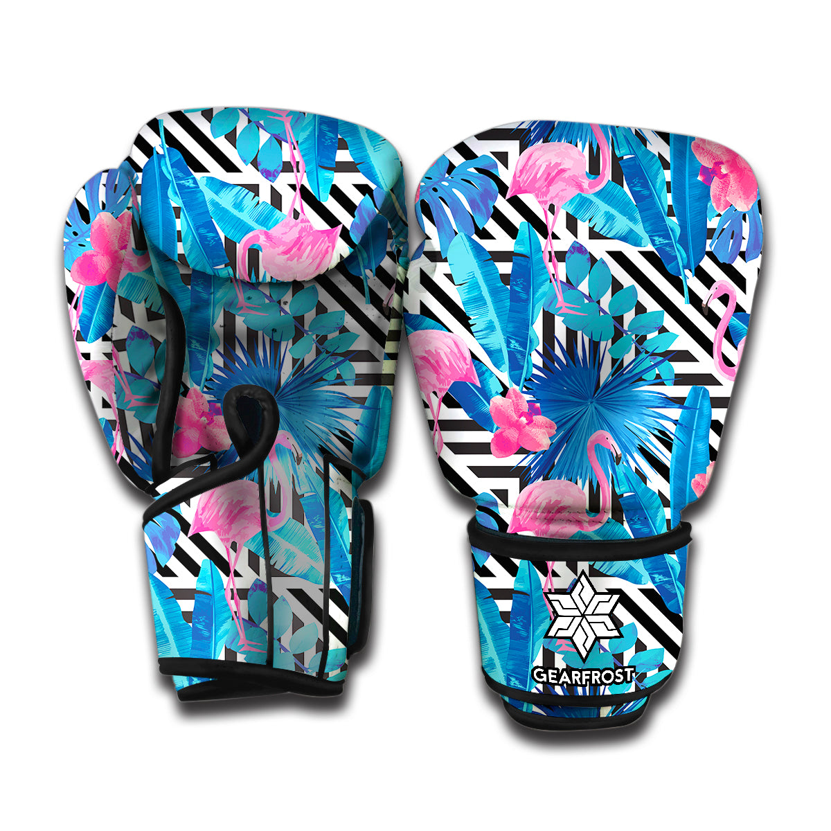 Blue Tropical And Pink Flamingo Print Boxing Gloves