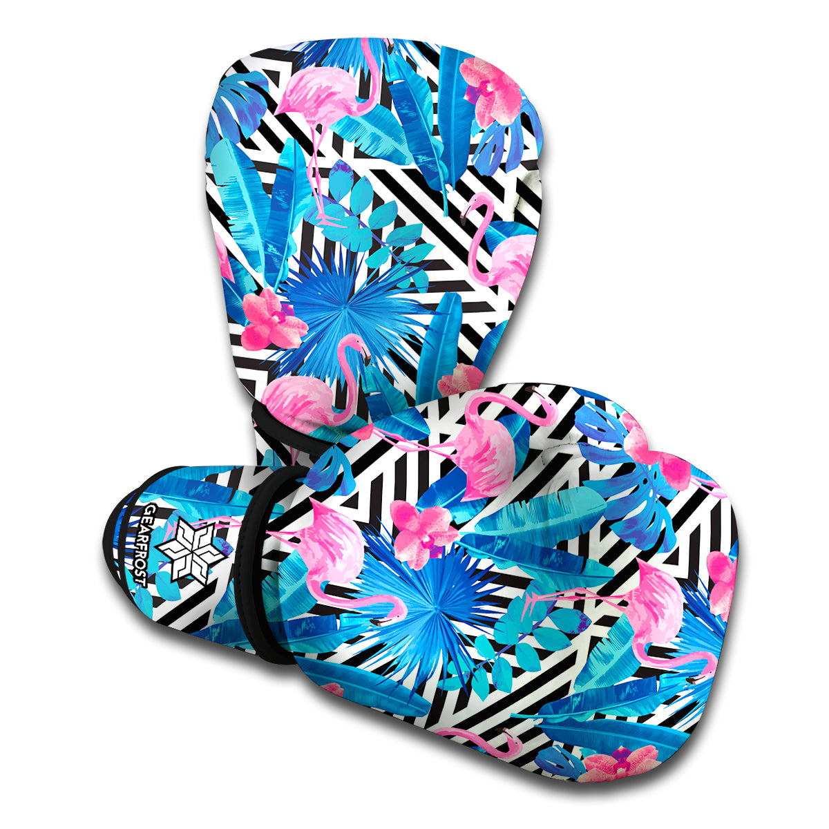 Blue Tropical And Pink Flamingo Print Boxing Gloves