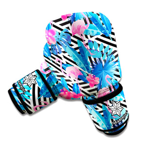 Blue Tropical And Pink Flamingo Print Boxing Gloves