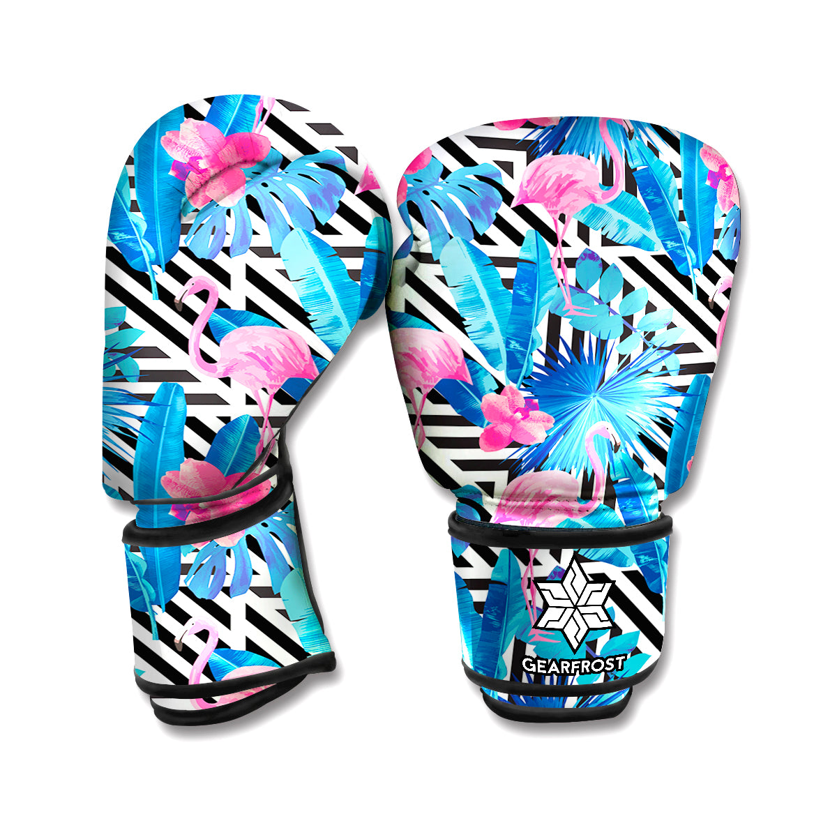 Blue Tropical And Pink Flamingo Print Boxing Gloves