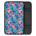 Blue Tropical And Pink Flamingo Print Car Center Console Cover